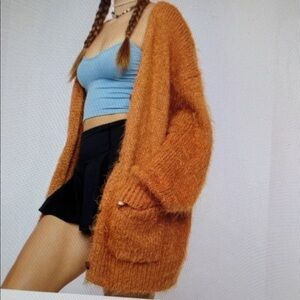 NWOT Free People Nevermind Oversized XS Button CiderBurntOrange Fuzzy Cardigan